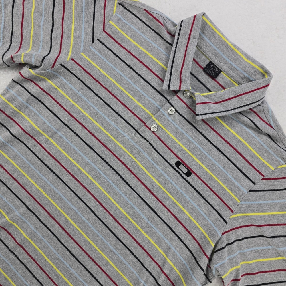 Oakley Mens Polo Shirt Gray Multi Stripe Short Sleeve‎ Button Up Golf Casual M
